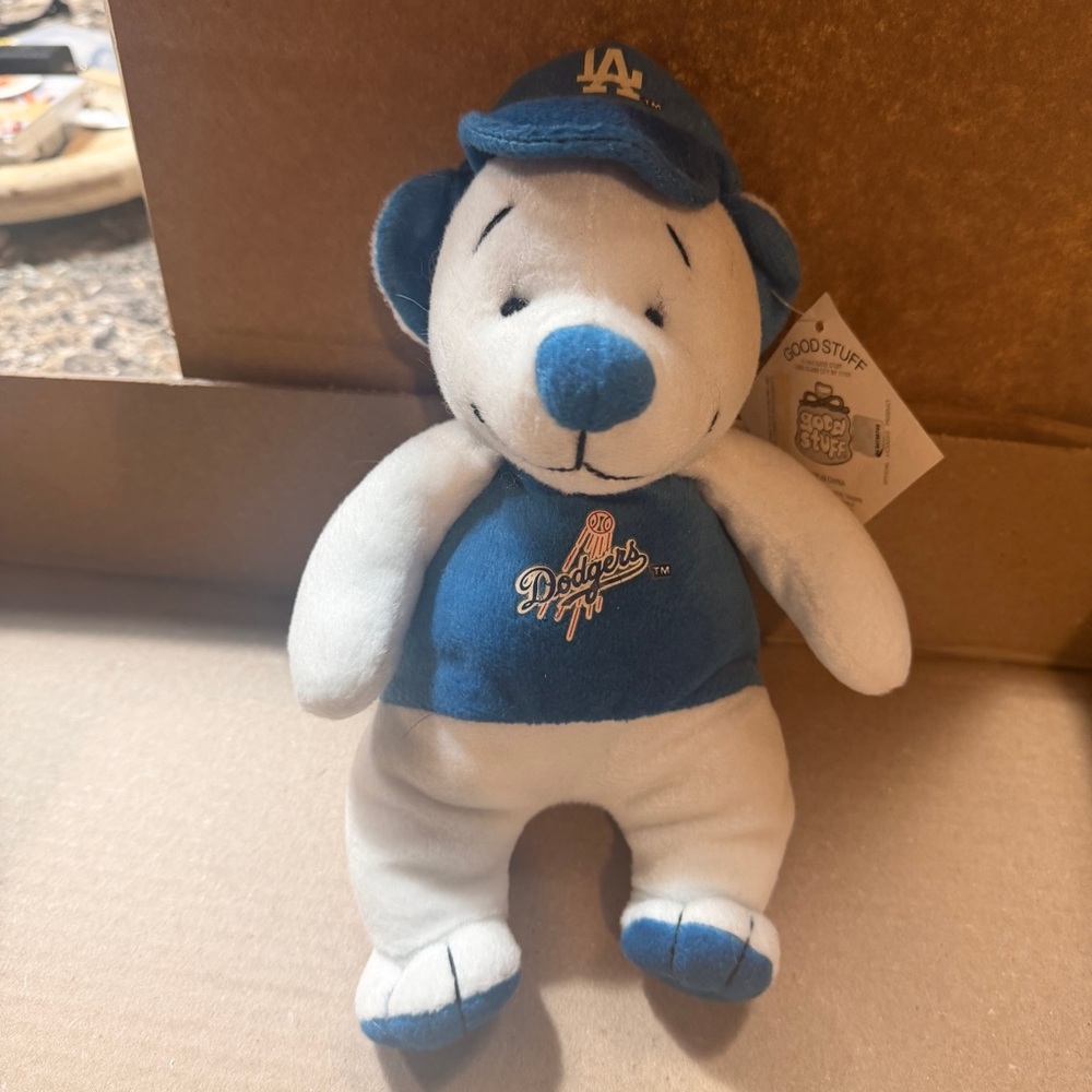 MLB Blue and White Stuffed Bear, with Dodgers logo